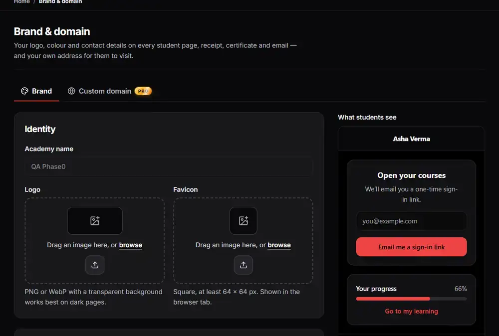 Arknox brand settings with logo, colours and font picker